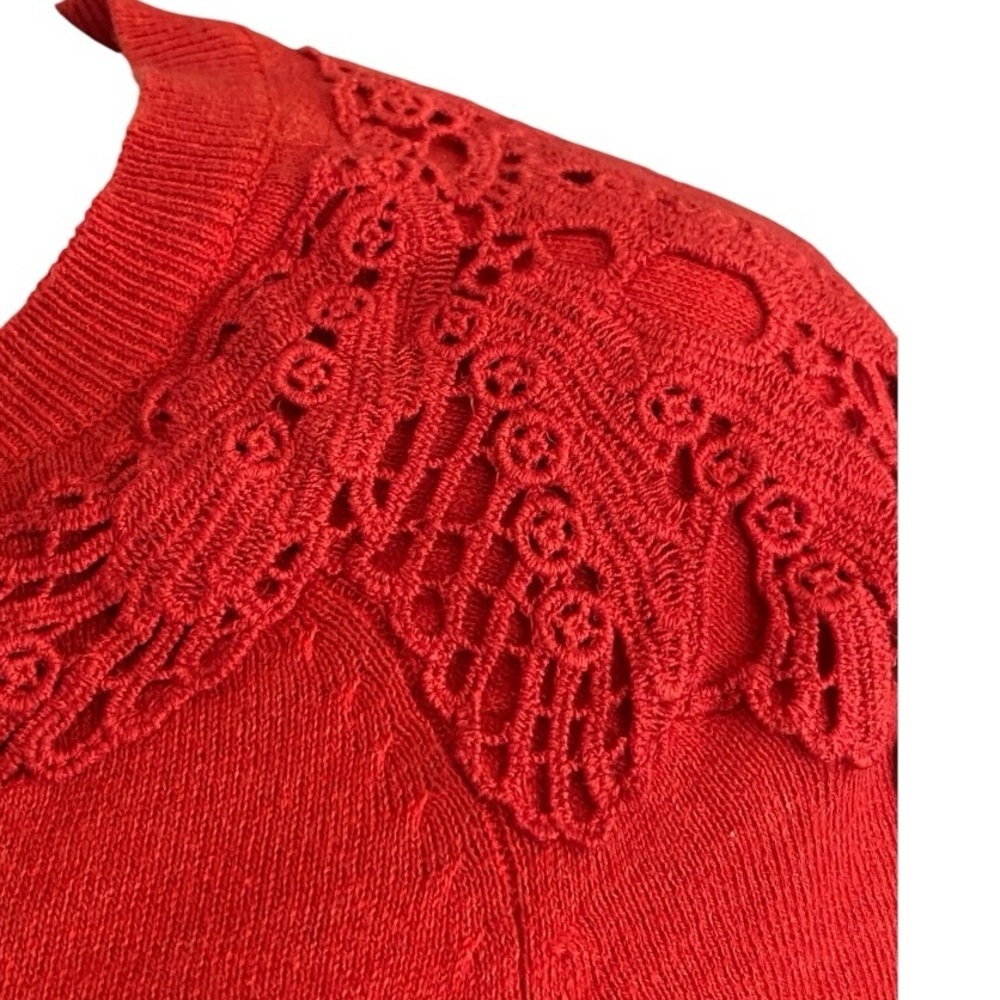 Heritage 1981 Red Cardigan M Crochet Lace Cotton Y2K Twee Preppy Button Front - Picture 6 of 10